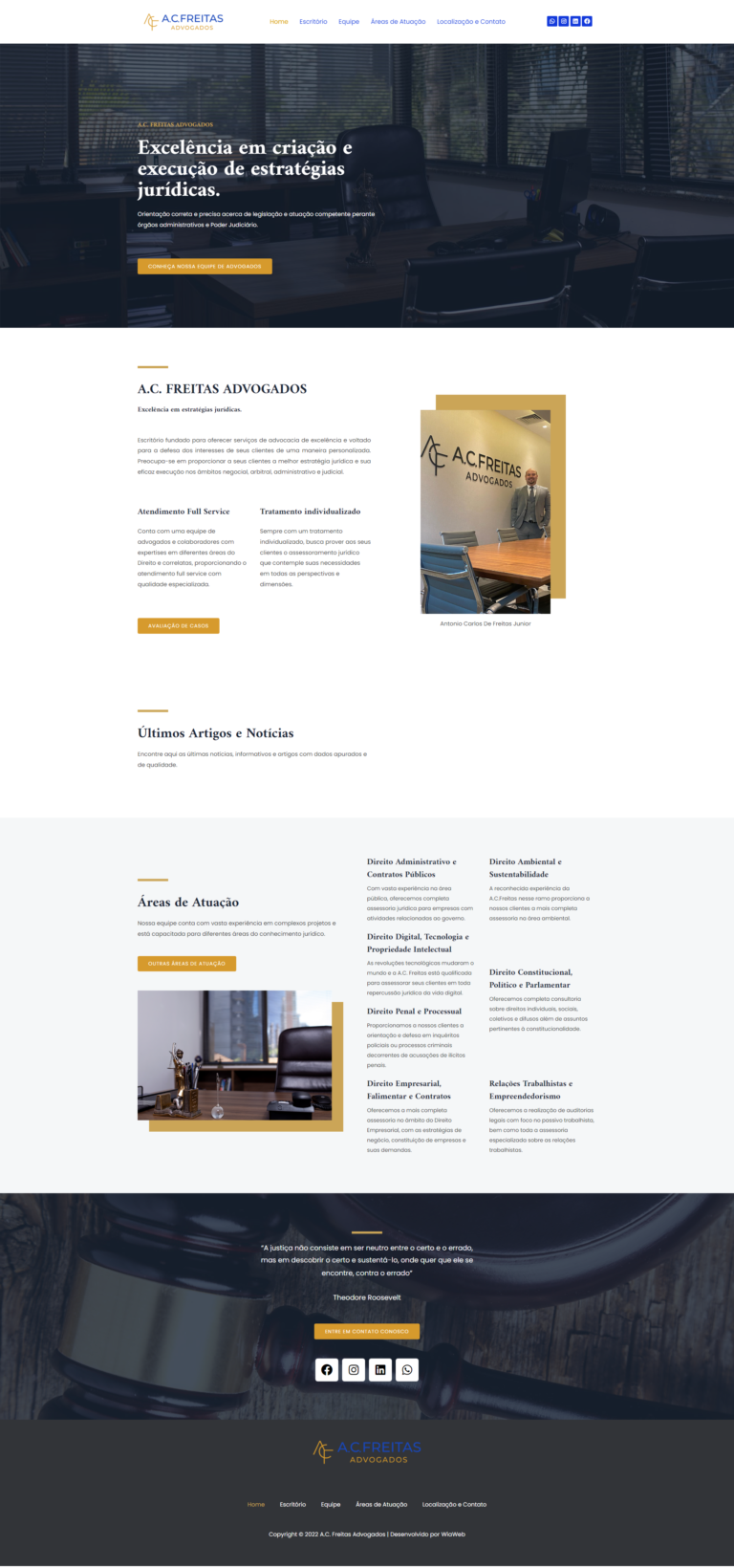 WiaWeb Criação de Sites, Gestão de Redes Sociais, Marketing Digital - Clientes AC Freitas Advogados