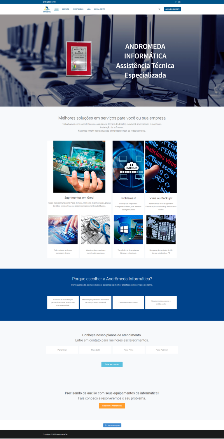 WiaWeb Criação de Sites, Gestão de Redes Sociais, Marketing Digital - Clientes Andrômeda Tec