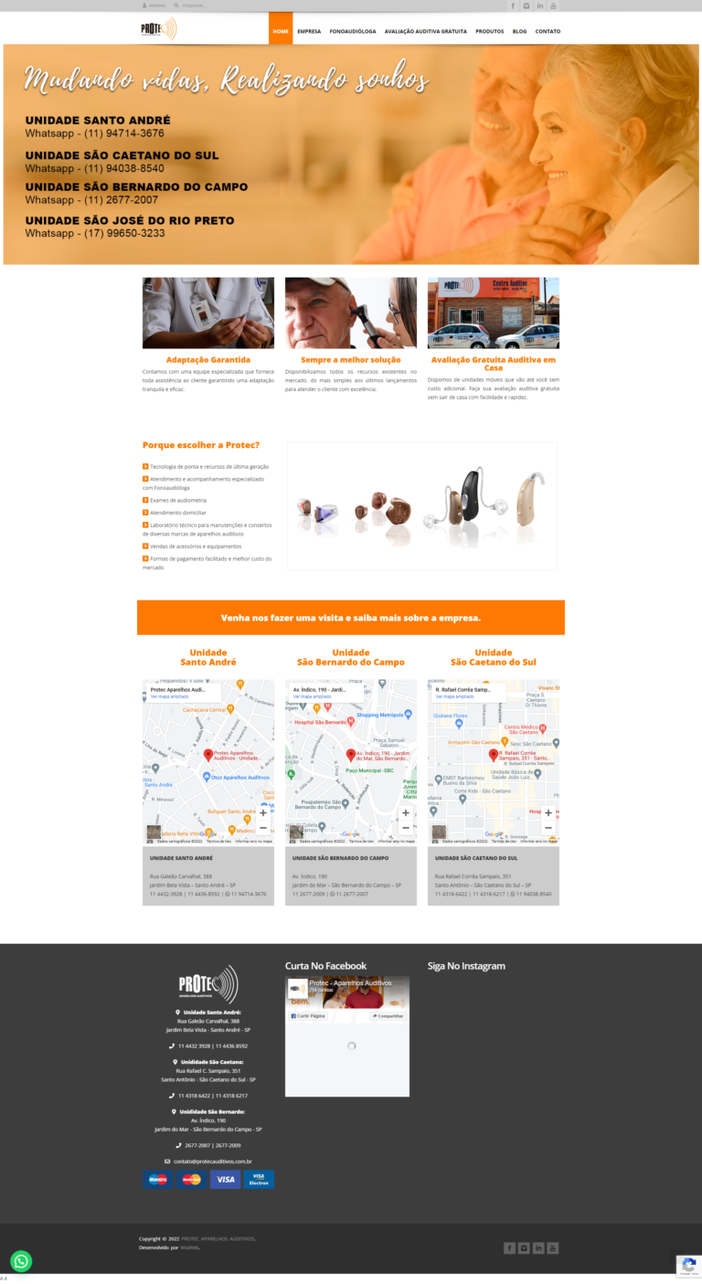 WiaWeb Criação de Sites, Gestão de Redes Sociais, Marketing Digital - Clientes -Protec-Aparelhos-Auditivos