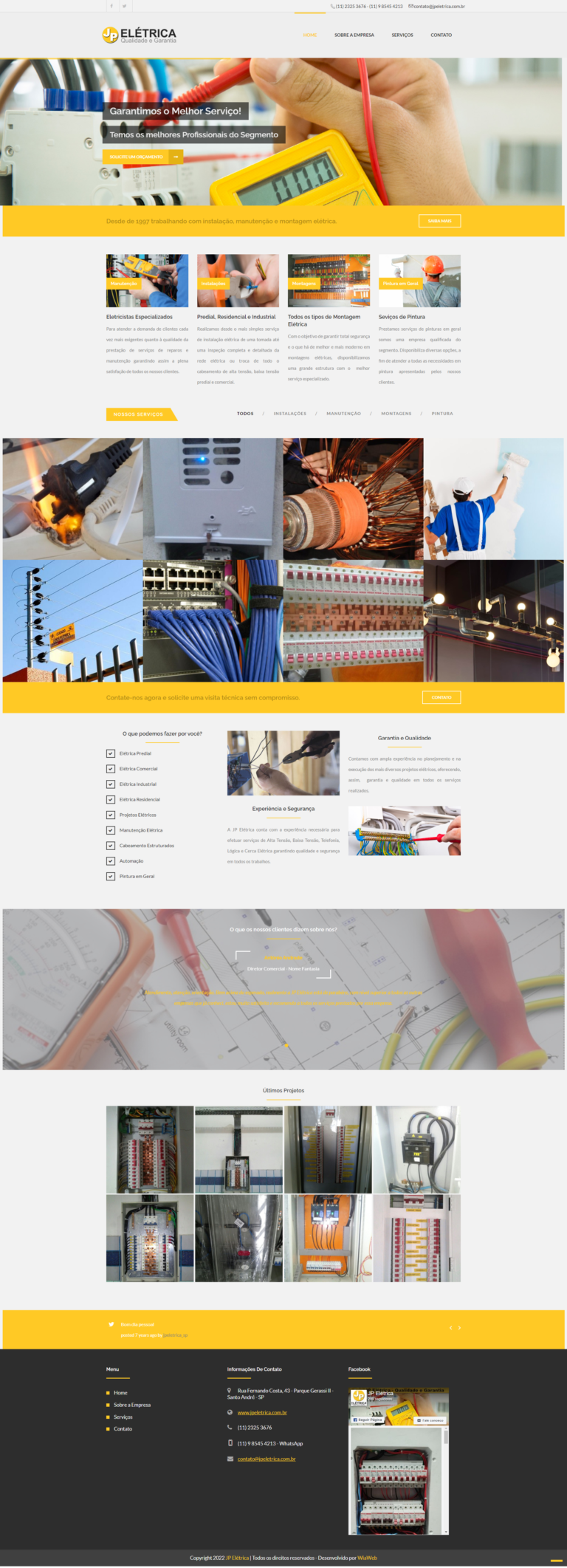 WiaWeb Criação de Sites, Gestão de Redes Sociais, Marketing Digital - Clientes JP-Elétrica-Qualidade-e-Garantia