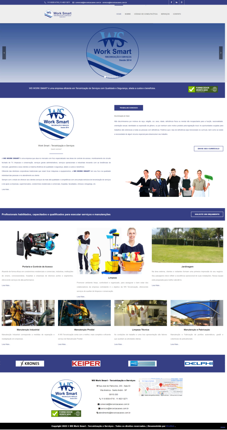WiaWeb Criação de Sites, Gestão de Redes Sociais, Marketing Digital - Clientes WS Work Smart - Terceirização e Serviços